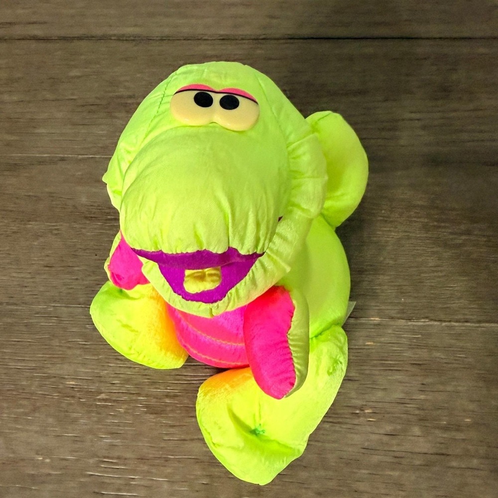 Vintage 1992 Fisher Price‎ Dino-Roars Neon Green Pink Puffalump Dinosaur Plush